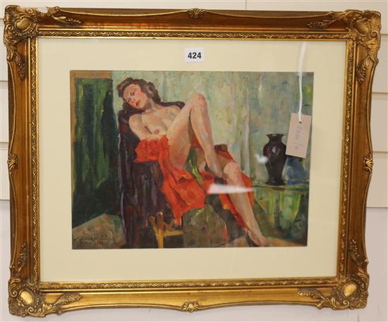 Lucian Lummsen, oil on board, artist model, signed and dated 39, 29 x 39cm